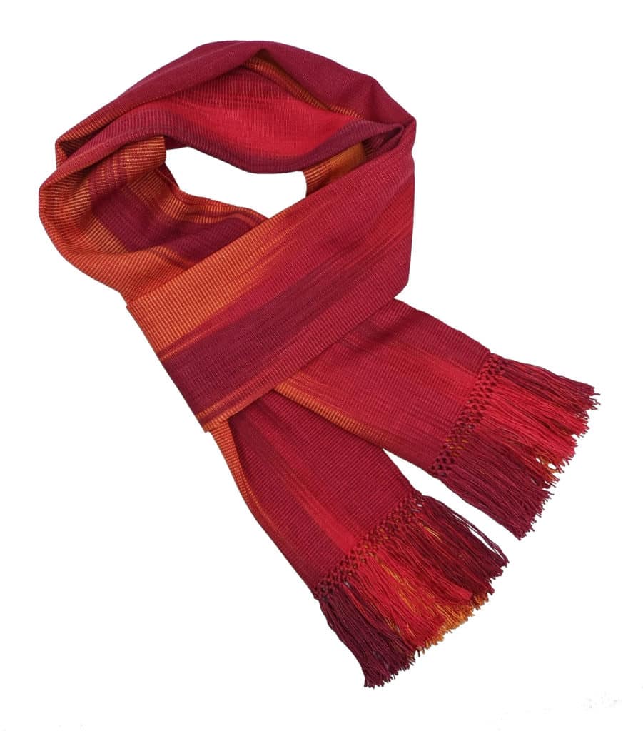 Red with Orange Lightweight Bamboo Handwoven Scarf 8 x 68