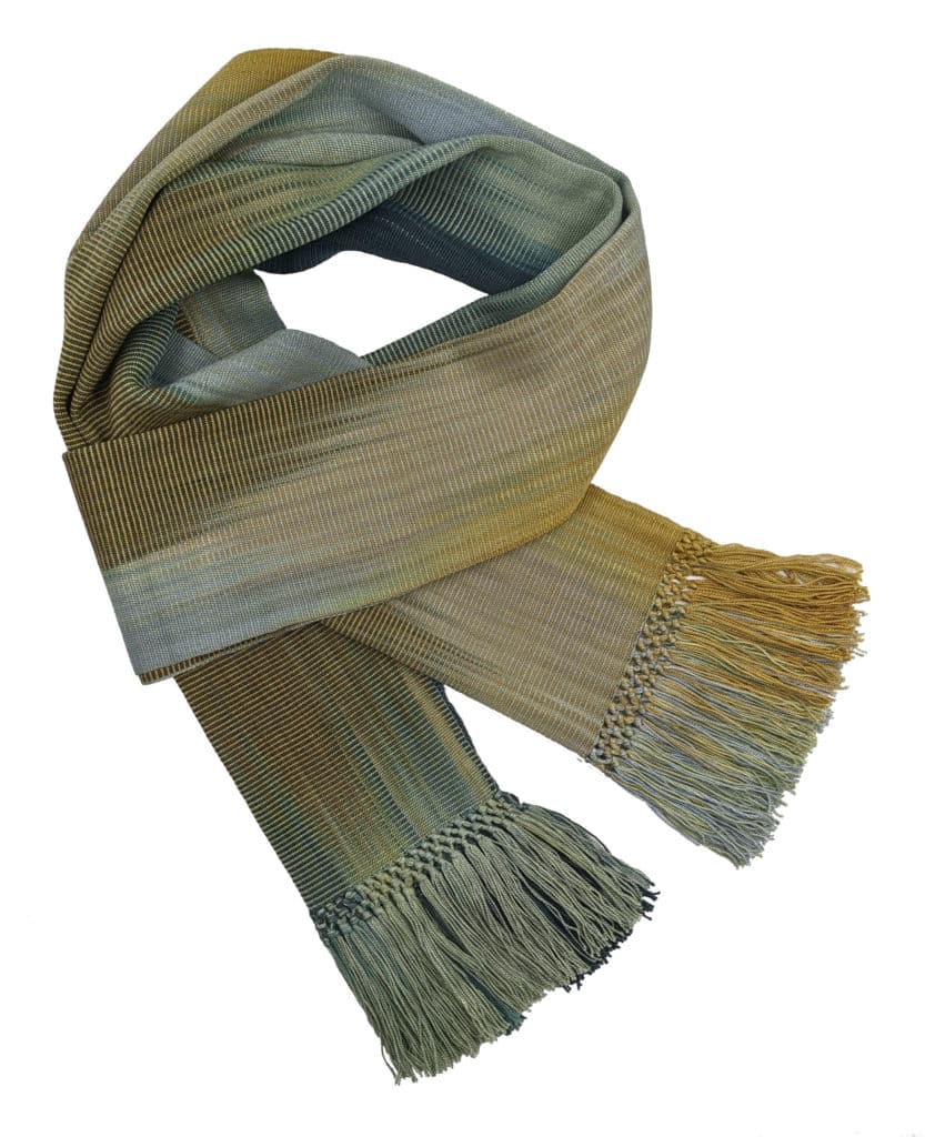 Gray, Gold and Black Lightweight Bamboo Handwoven Scarf 8 x 68