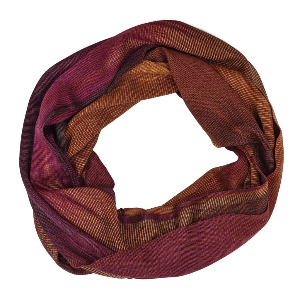 Raspberry and Apricot Lightweight Bamboo Handwoven Infinity Scarf 11 x 68 