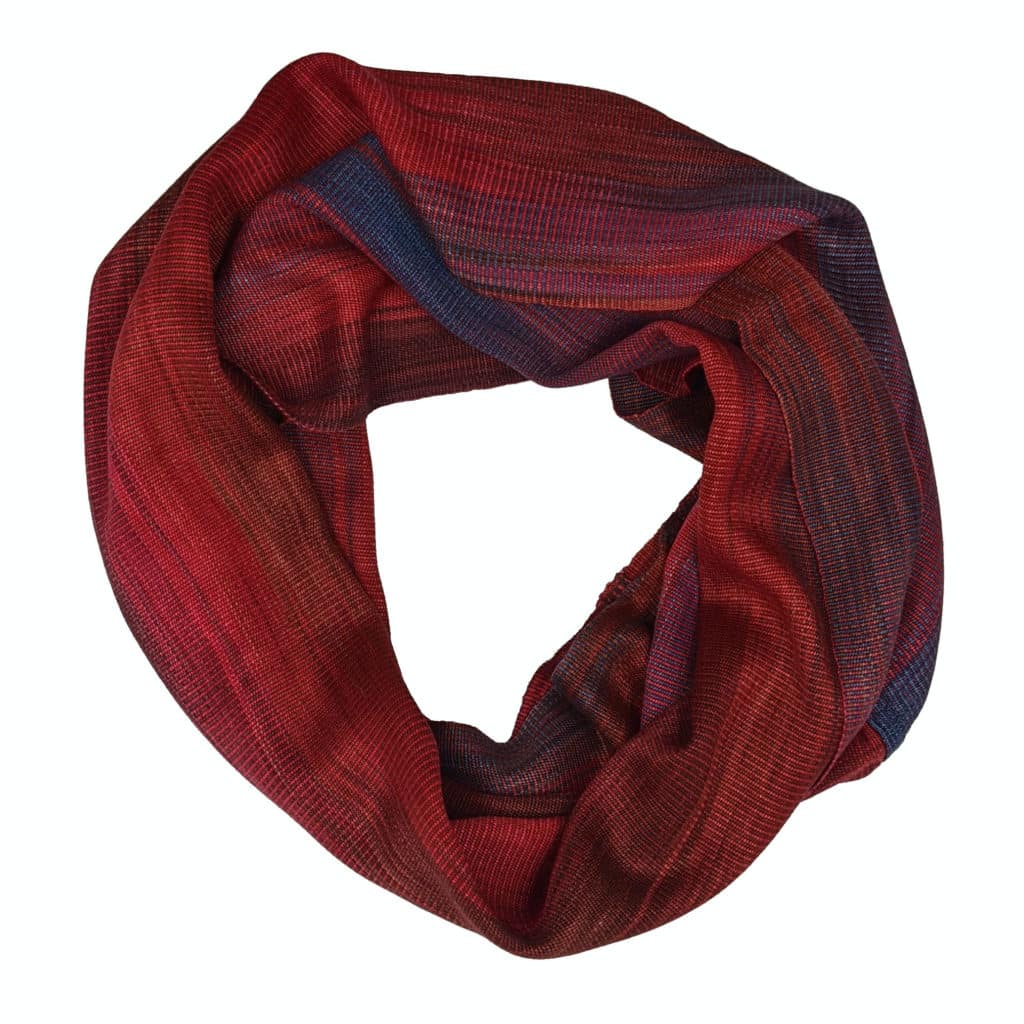 Red, Blue and Coffee Lightweight Bamboo Handwoven Infinity Scarf 11 x 68 