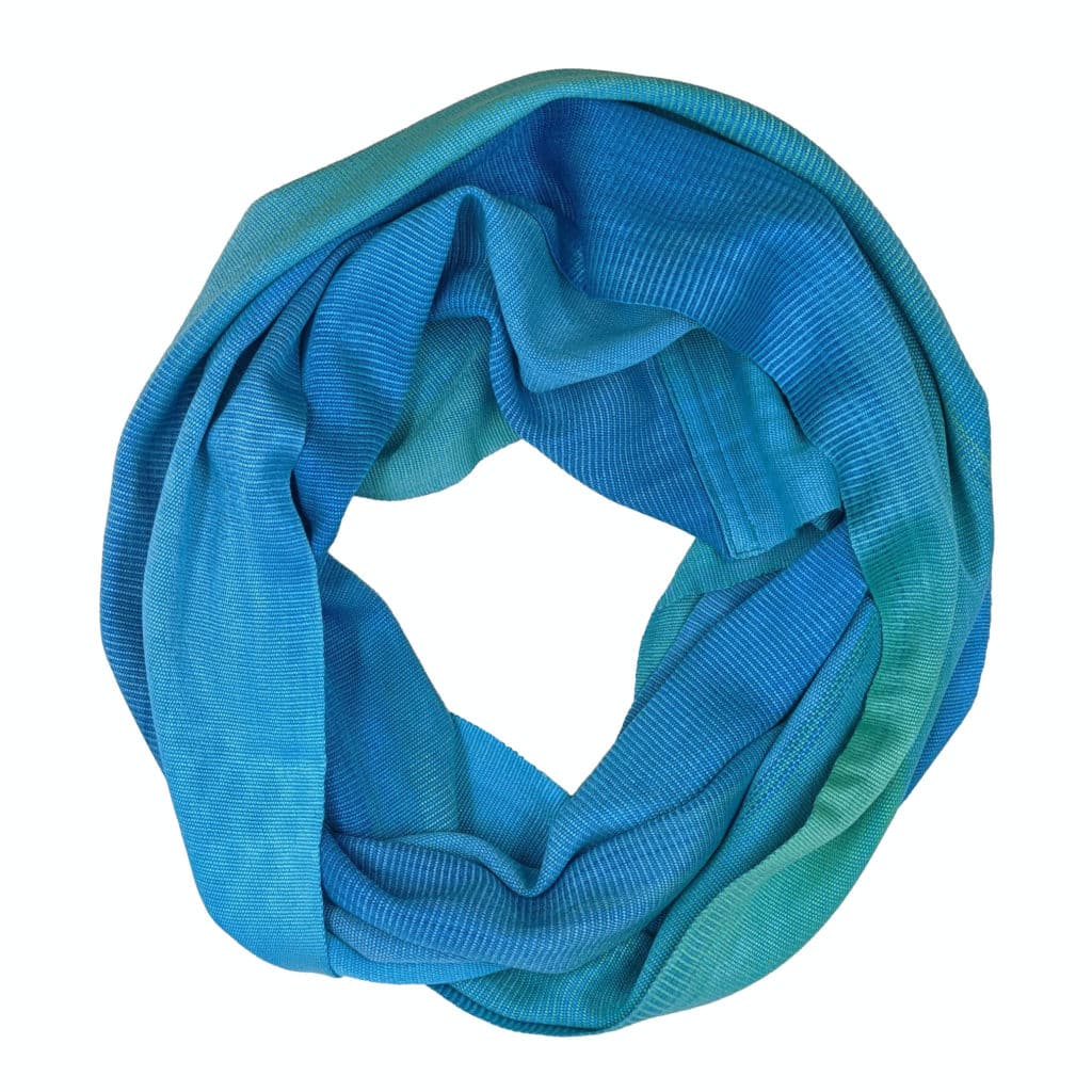 Turquoise and Celestial Blues Lightweight Bamboo Handwoven Infinity Scarf 11 x 68 
