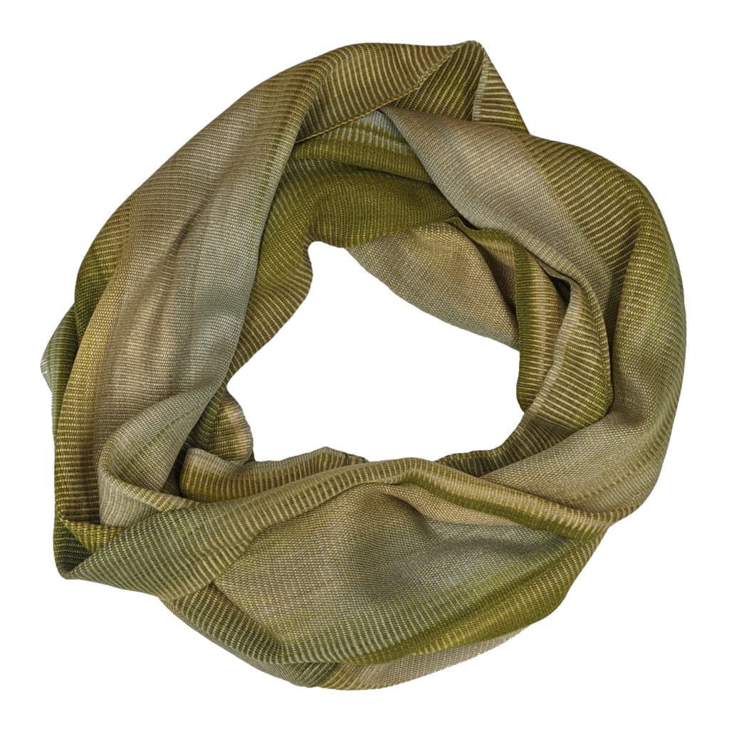 Olive and Beige Lightweight Bamboo Handwoven Infinity Scarf 11 x 68 