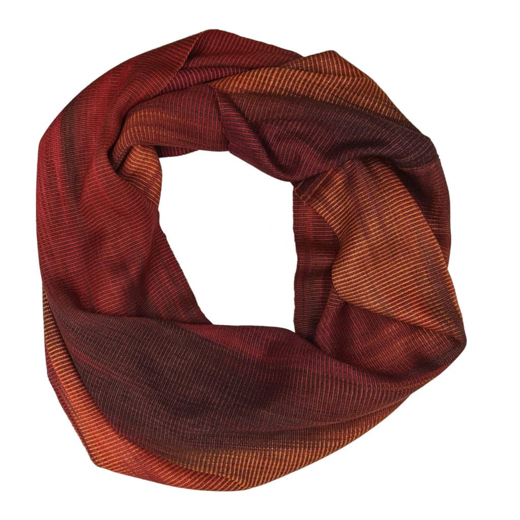 Rich Reds and Copper Lightweight Bamboo Handwoven Infinity Scarf 11 x 68 