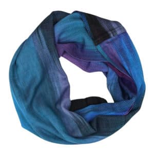 Blue, Teal, Purple and Black Lightweight Bamboo Handwoven Infinity Scarf 11 x 68 