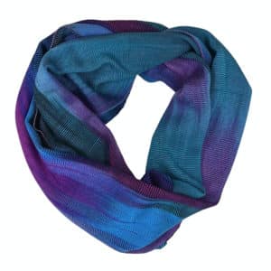 Blue, Teal, Purple and Black Lightweight Bamboo Handwoven Infinity Scarf 11 x 68 