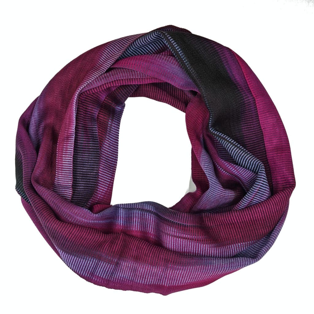 Magenta, Light Violet and Black Lightweight Bamboo Handwoven Infinity Scarf 11 x 68 