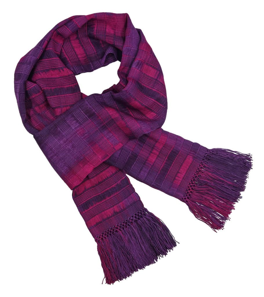 Magenta and Purple Lightweight Bamboo Open-Weave Handwoven Scarf 8 x 68