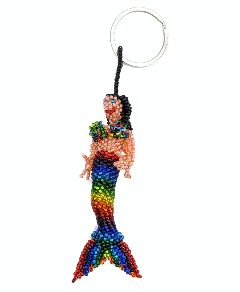 Mermaid Beaded Ornament/Key Ring - Rainbow with Black Hair
