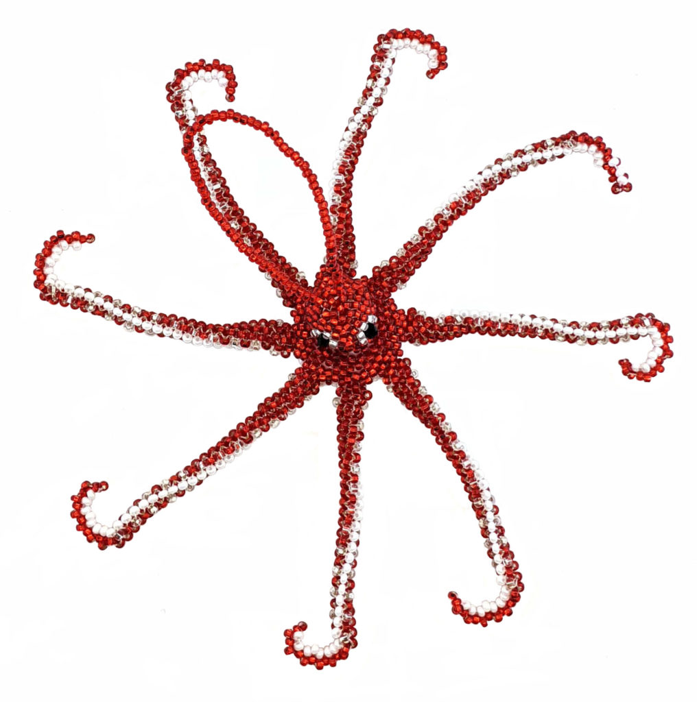 Octopus Beaded Ornament - Red