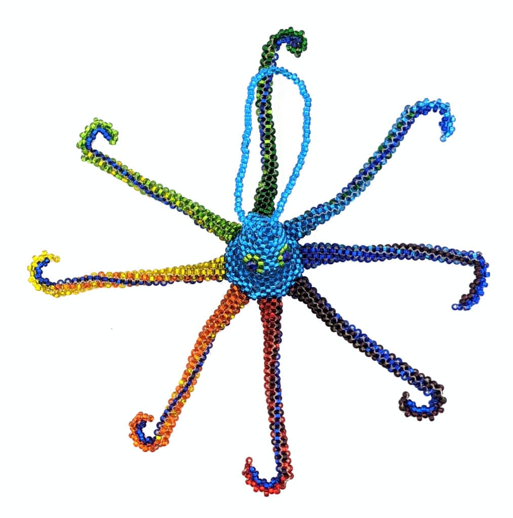Octopus Beaded Ornament- Rainbow with Celestial Blue 