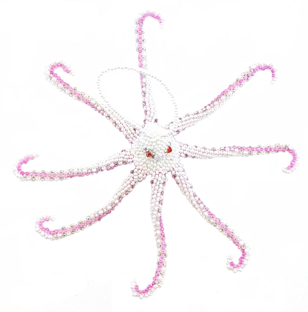 Octopus Beaded Ornament - Pink and Pearl White