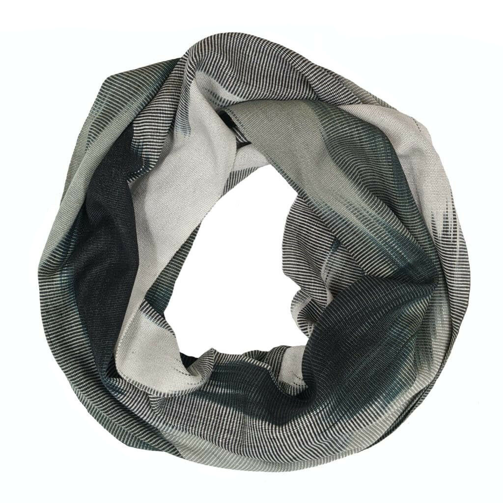 Black, White and Grays Lightweight Bamboo Handwoven Infinity Scarf 11 x 68 