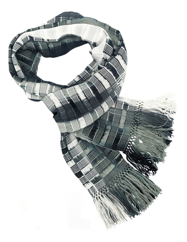Black, White and Grays Lightweight Bamboo Open-Weave Handwoven Scarf 8 x 68