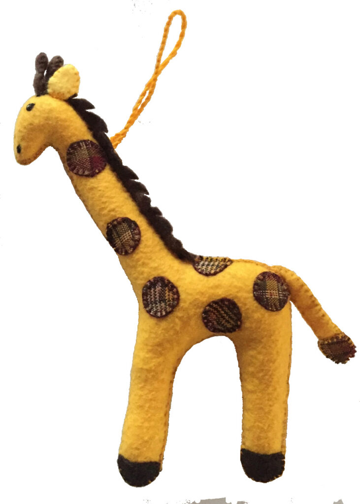 Giraffe Ornament - Felt and Repurposed Traditional Fabric