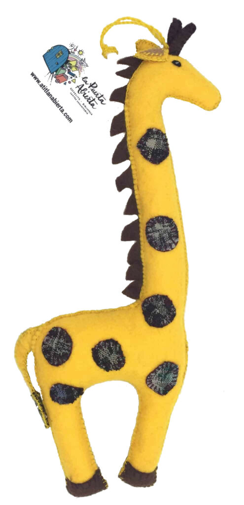 Giraffe Ornament - Large - Felt and Repurposed Traditional Fabric