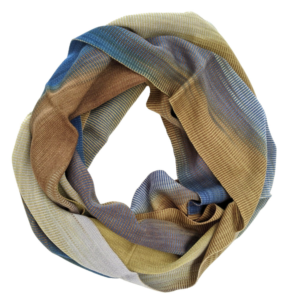 Blue, Olive, Gray and Brown Lightweight Bamboo Handwoven Infinity Scarf 11 x 68 