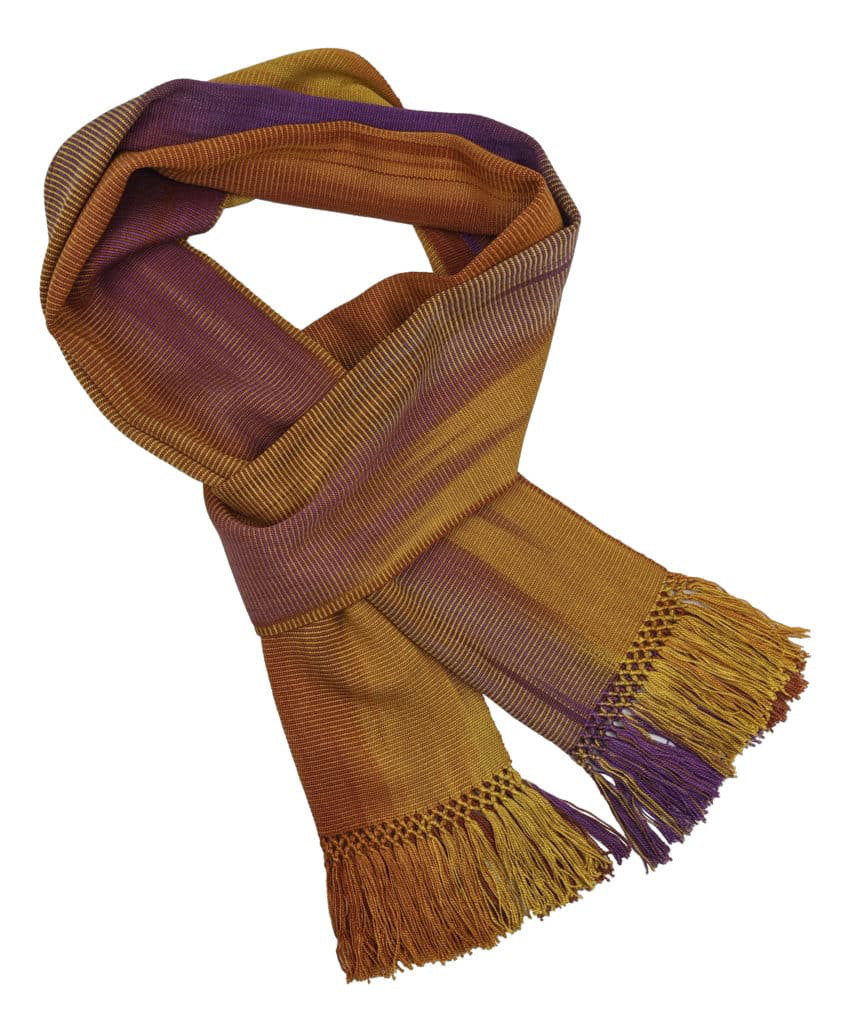 Gold, Orange, Coral and Purple Lightweight Bamboo Handwoven Scarf 8 x 68