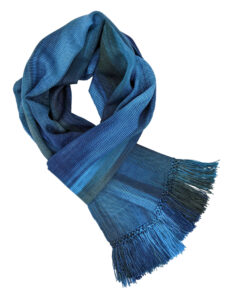 Blues with Dark Gray - Lightweight Bamboo Handwoven Scarf 8 x 68