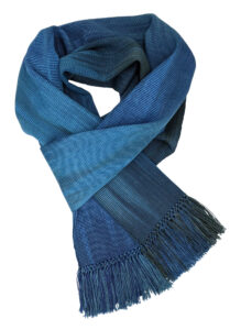 Blues with Dark Gray - Lightweight Bamboo Handwoven Scarf 8 x 68