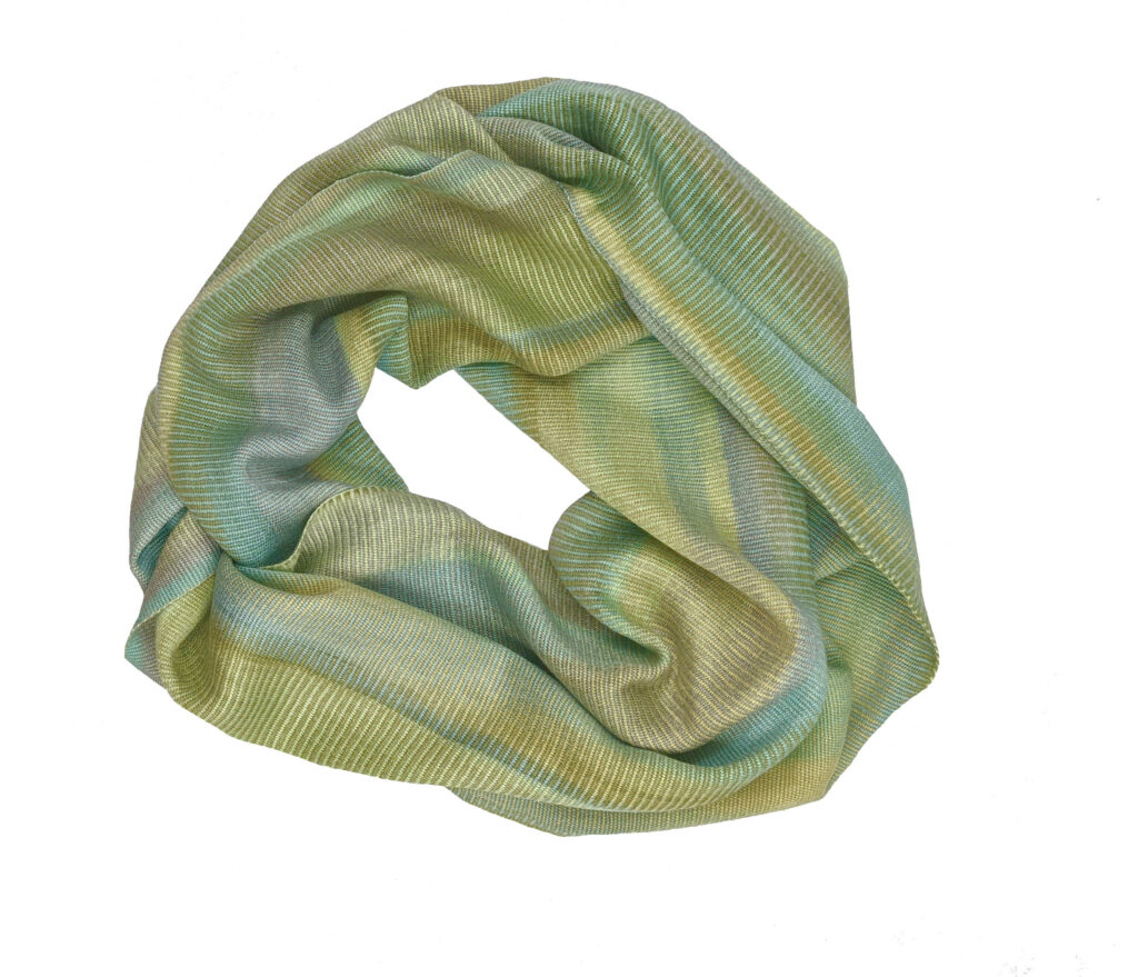 Pale Greens and Beige Lightweight Bamboo Handwoven Infinity Scarf 11 x 68 