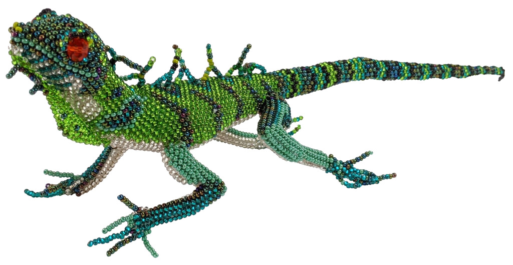 Large Lizard Beaded Table Ornament - Green