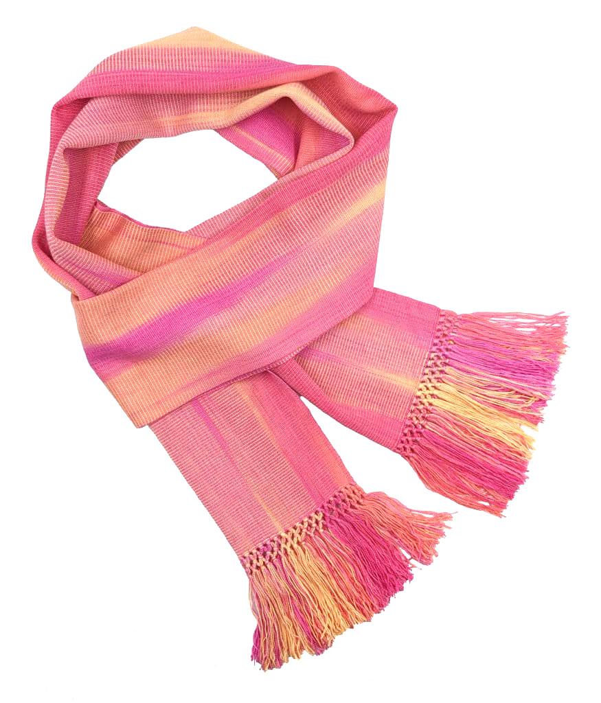Pink with Yellow Lightweight Bamboo Handwoven Scarf 8 x 68